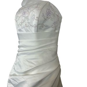 DAVID'S BRIDAL MICHAELANGELO Beaded W/veil Satin white Wedding Gown Dress corset